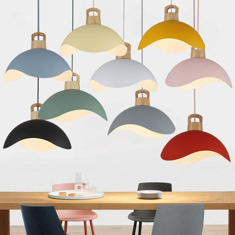 Morandi Colorful Shade Single Pendant Lights, Wood & Metal - Lumpaz