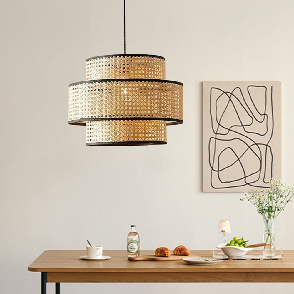 Ritta Japanese Rattan Pendant Light, Tri-Layer - Lumpaz