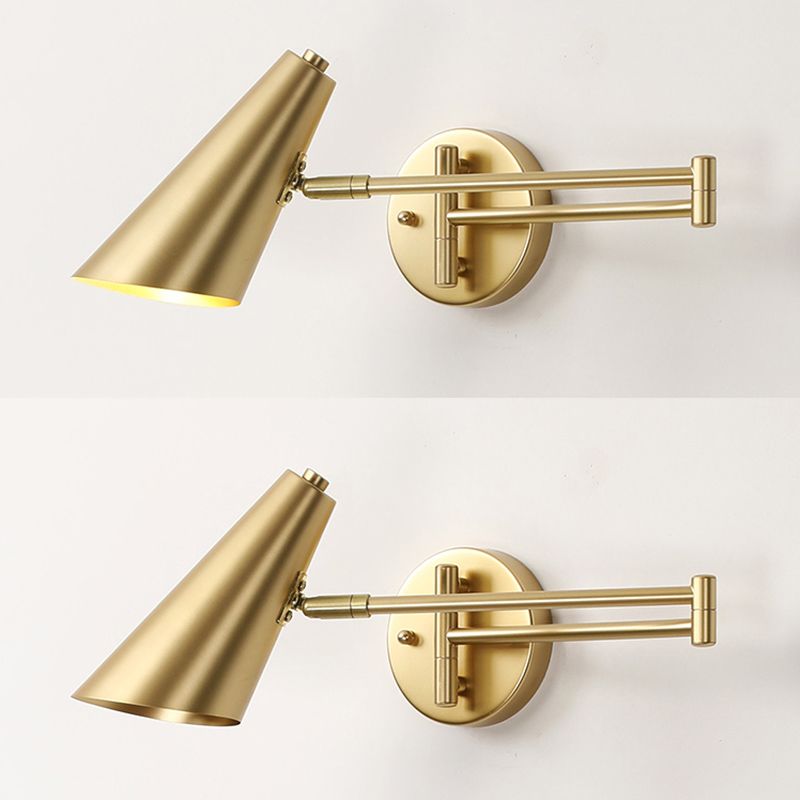 Freja Wall Lamp Cone Modern, Metal Adjustable, Black/Gold, Bedroom - Lumpaz