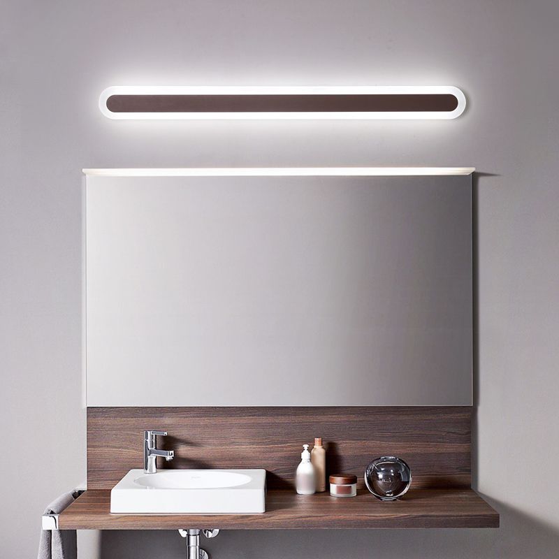 Edge Modern Linear Vanity Wall Lamp, White/Brown, Bathroom - Lumpaz