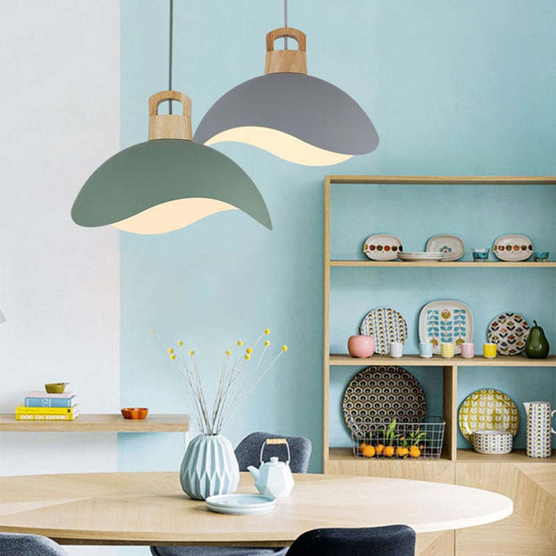 Morandi Colorful Shade Single Pendant Lights, Wood & Metal - Lumpaz