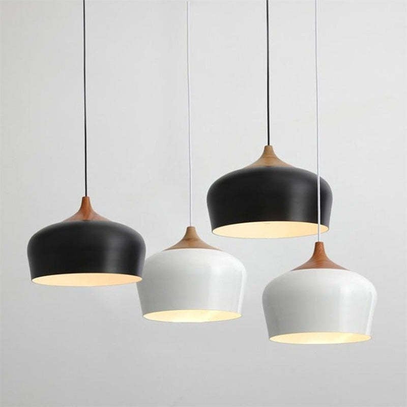 Nazifa Minimalist Metal/Wood Pendant Light, Black/White - Lumpaz