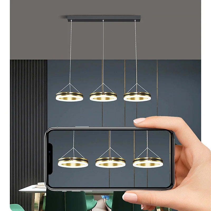Raheel Nordic Ring Metal 3 Light Pendant Light, Black/Gold - Lumpaz