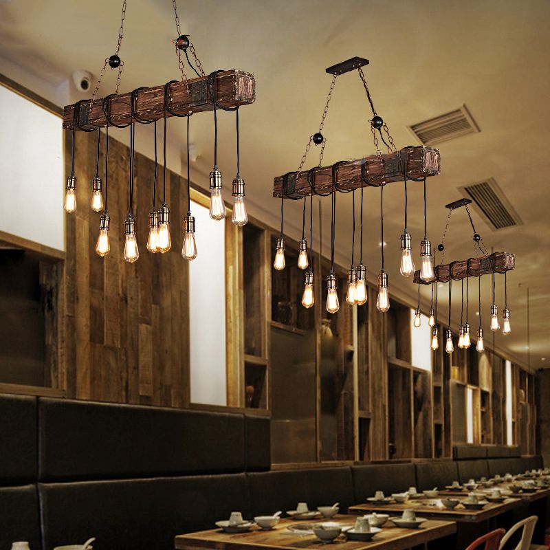 Alessio Linear Retro Wood Pendant Light, Bronze - Lumpaz