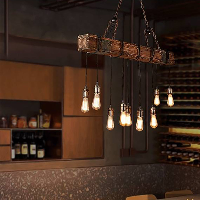 Austin Vintage Industrial Rectangular Wood Pendant Light Wood/Black - Lumpaz