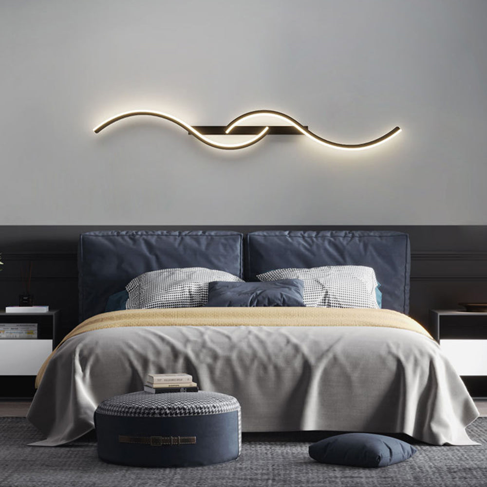 Modern Linear Wave Bedroom Wall Lamp Black/Gold Living Room - Lumpaz