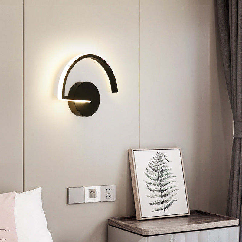 Lacey Minimalist Linear Semicircular Metal Decor Wall Lamp, Black/White - Lumpaz