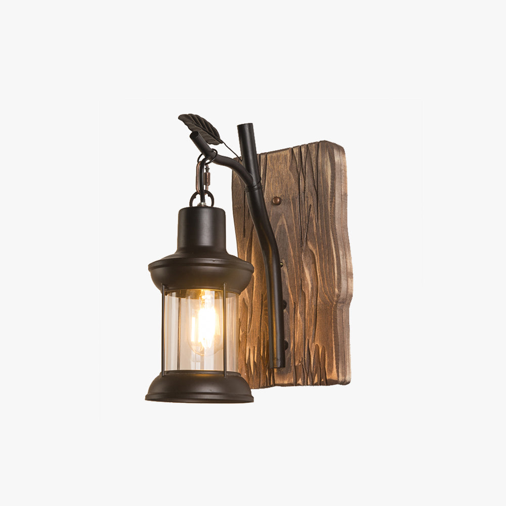 Austin Vintage Branches Lantern Wall Lamp, Metal/Wood, Black, Dining Room - Lumpaz