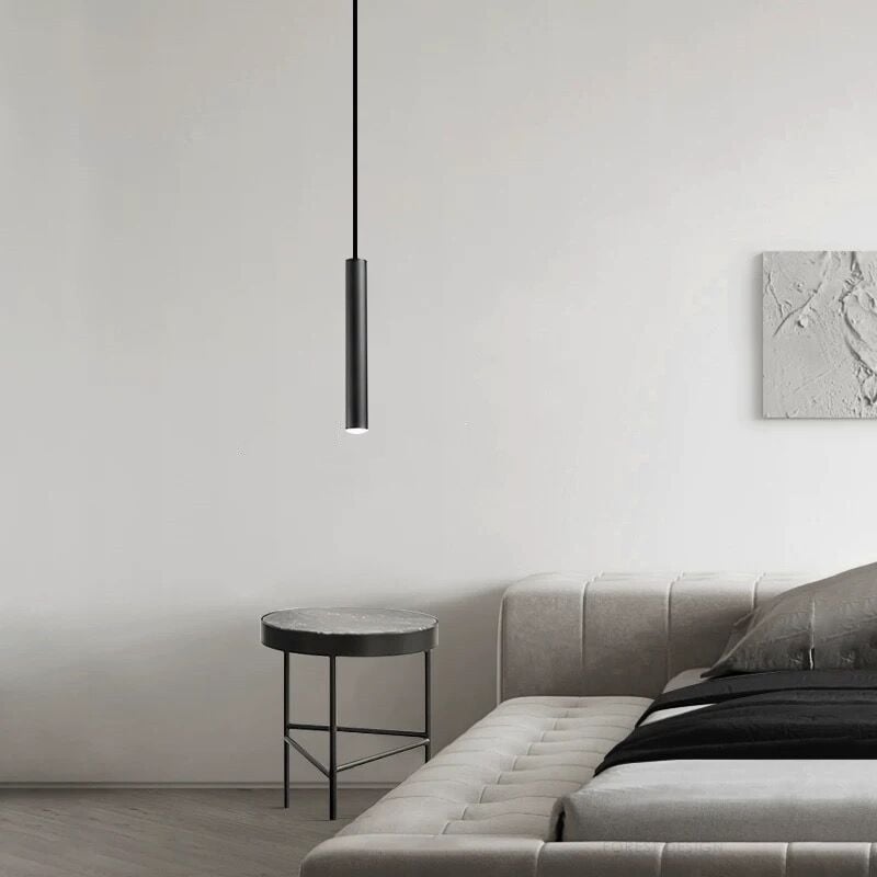 Edge Minimalist Cylinder Black Pendant Light, 9"/11" - Lumpaz