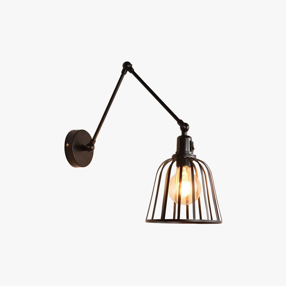 Alessio Vintage Cage Adjustable Wall Lamp, Metal, Black, Living Room - Lumpaz