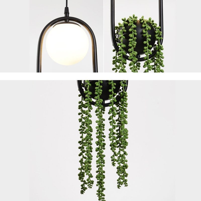 Natural Plant Pot Ball Metal Pendant Light, Black/Green - Lumpaz