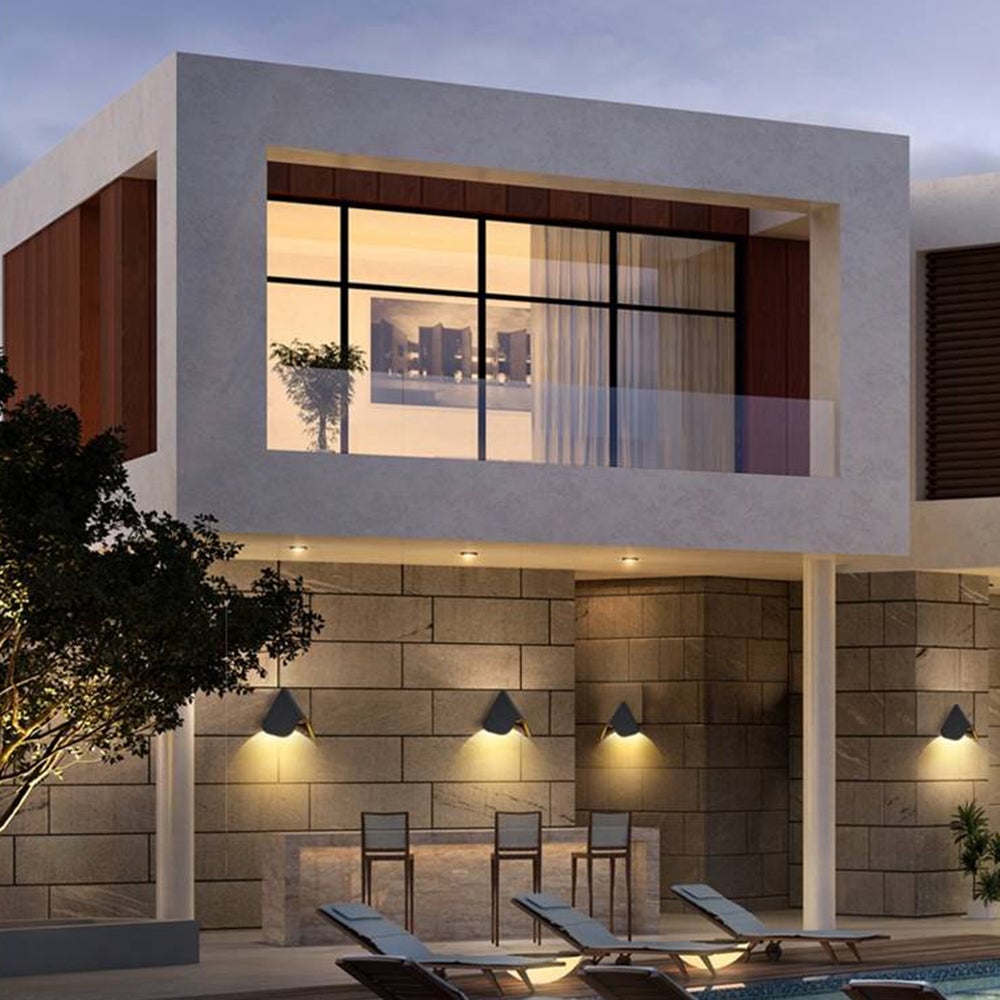 Orr Minimalist Triangle Metal Outdoor Wall Lamp, Balck/White - Lumpaz