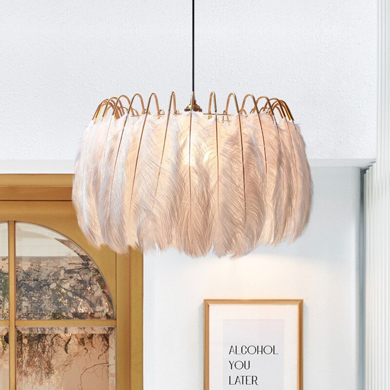 O'Moore Elegant Feather Pendant Light, Black/White, Bedroom/Living Room - Lumpaz