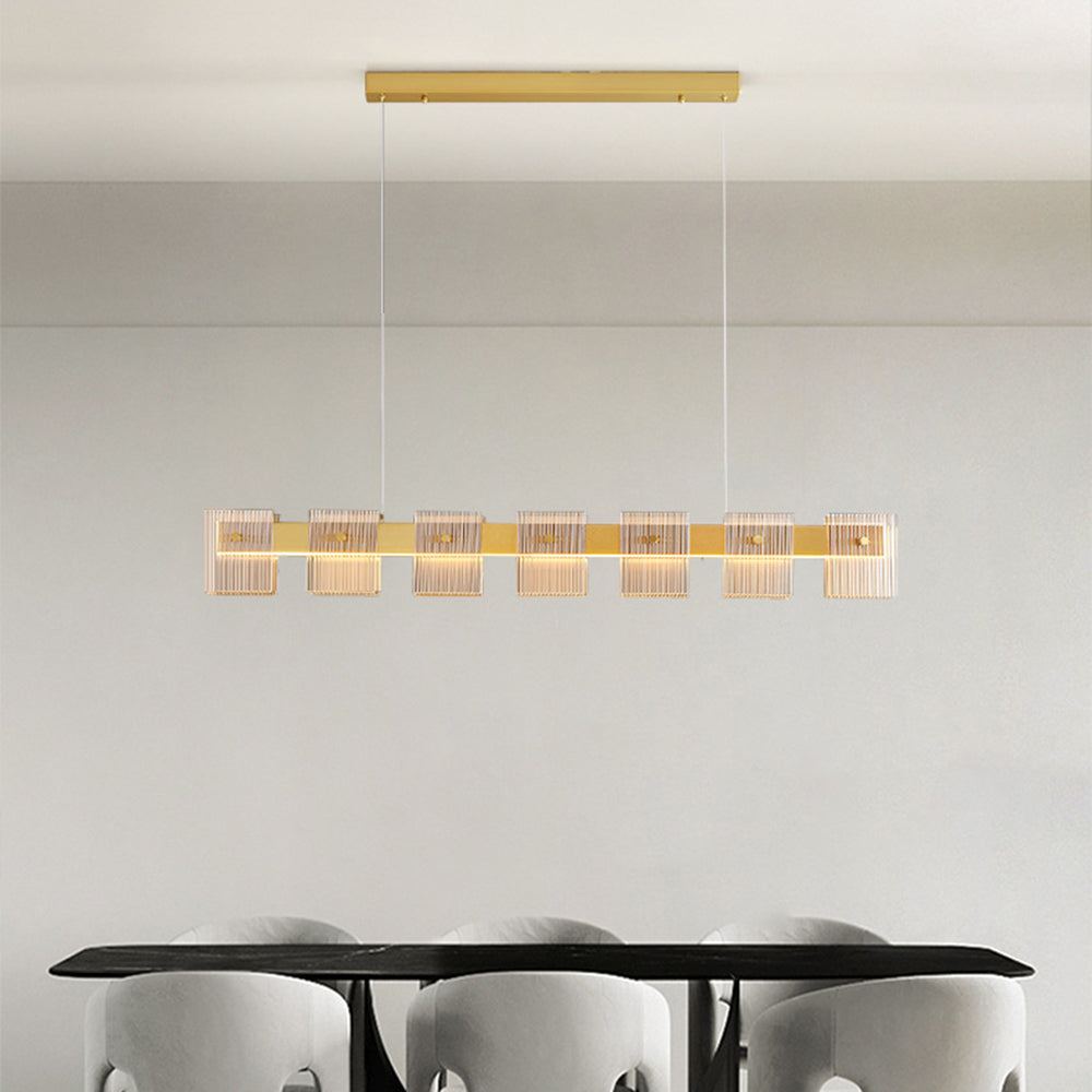 Evette Modern Minimalist Rectangular Metal And Glass Pendant Light,Gold - Lumpaz