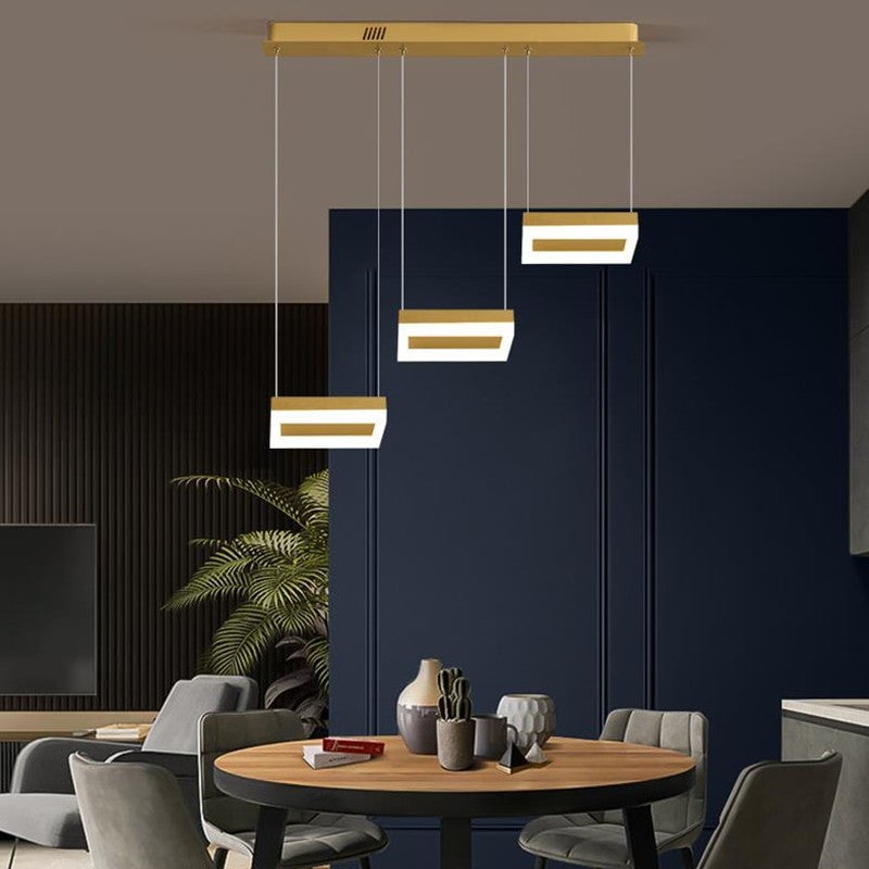 Raheel Modern Gold Cluster 3 Lights Pendant Light, Square - Lumpaz