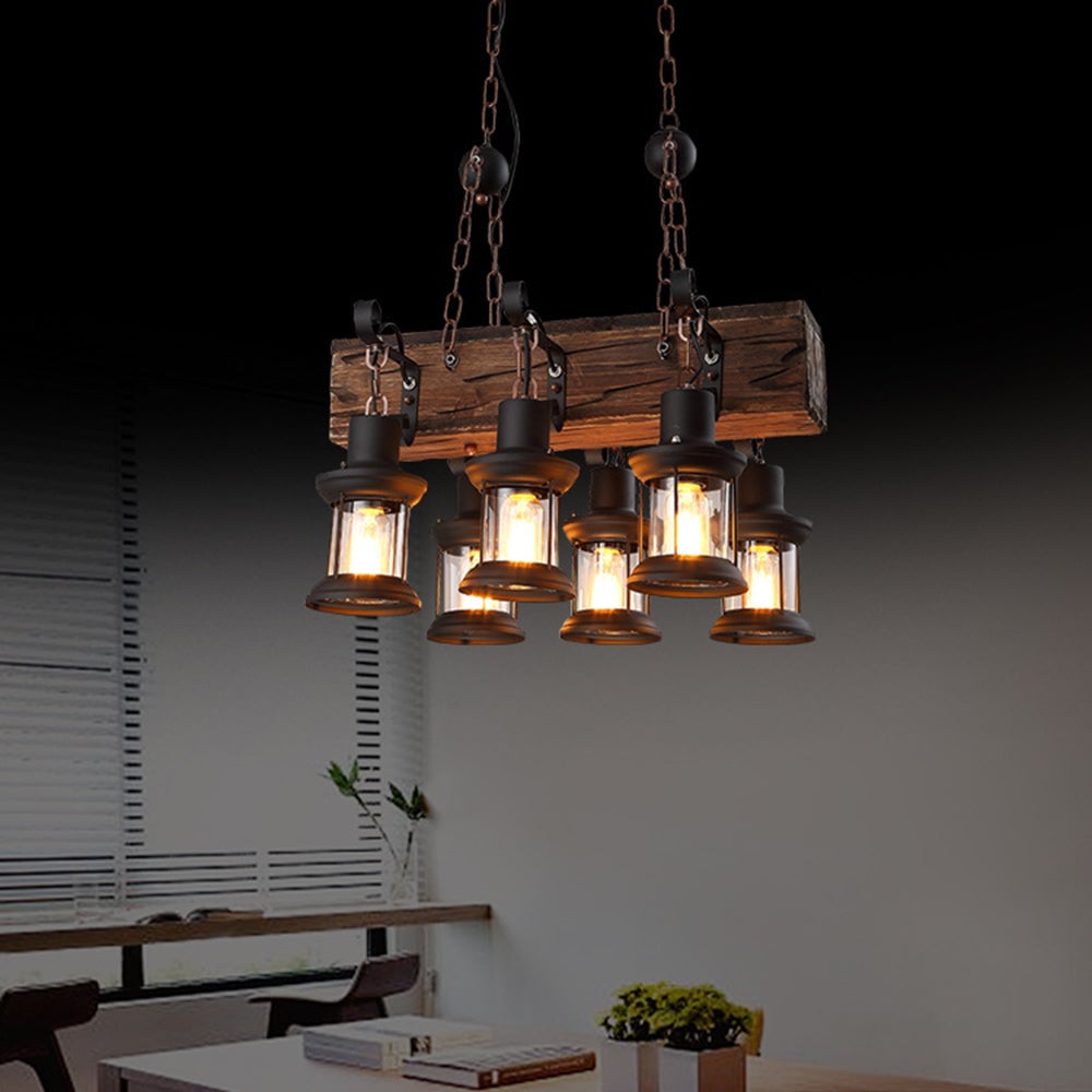 Austin Retro Rectangular Metal/Wood Lantern Pendant Light - Lumpaz