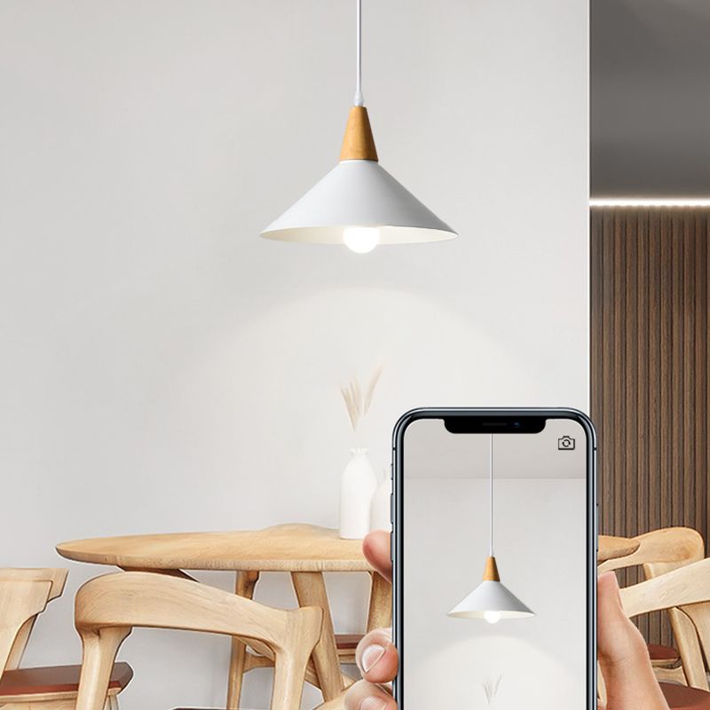 Morandi Minimalist Cap-shaped Metal Pendant Light, Natural Wood - Lumpaz