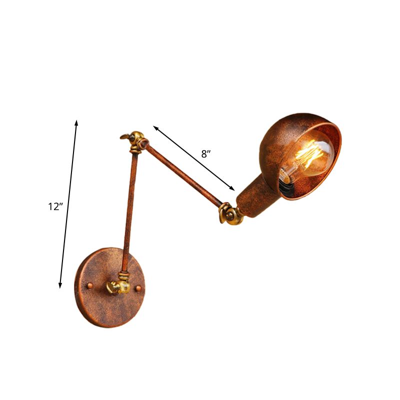 Brady Vintage Hemispheric Rust Adjustable Wall Lamp, Brass, Bedroom - Lumpaz