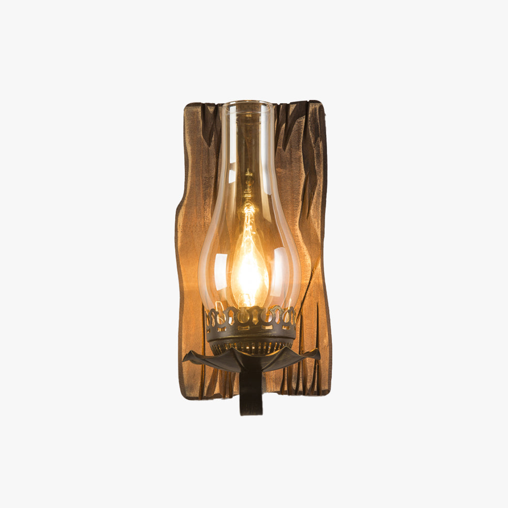 Austin Wall Lamp Vintage Candle Wooden Glass, Bedroom - Lumpaz
