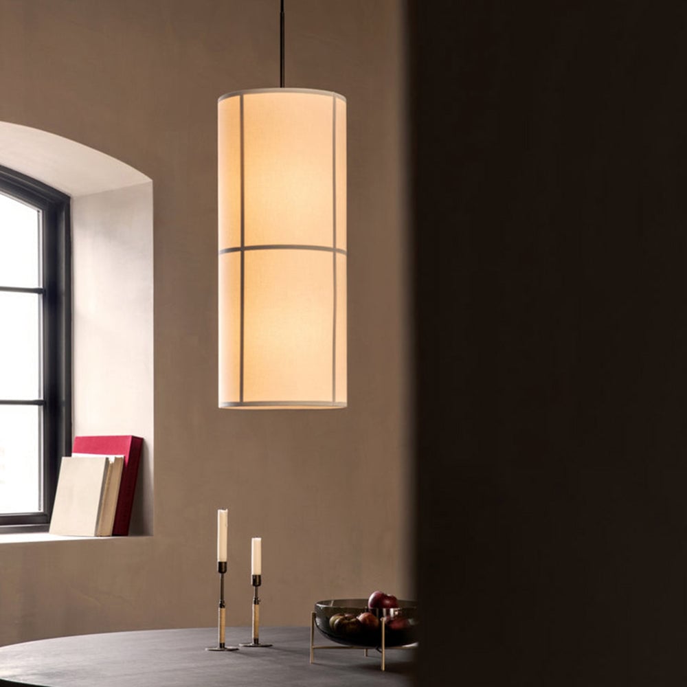 Renée Cylinder Pendant Light, Lantern, Fabric, Japanese - Lumpaz