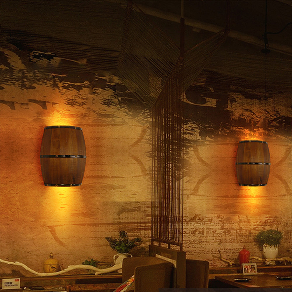 Alessio Wall Lamp Retro Creative Barrel Wooden, Dining Room - Lumpaz