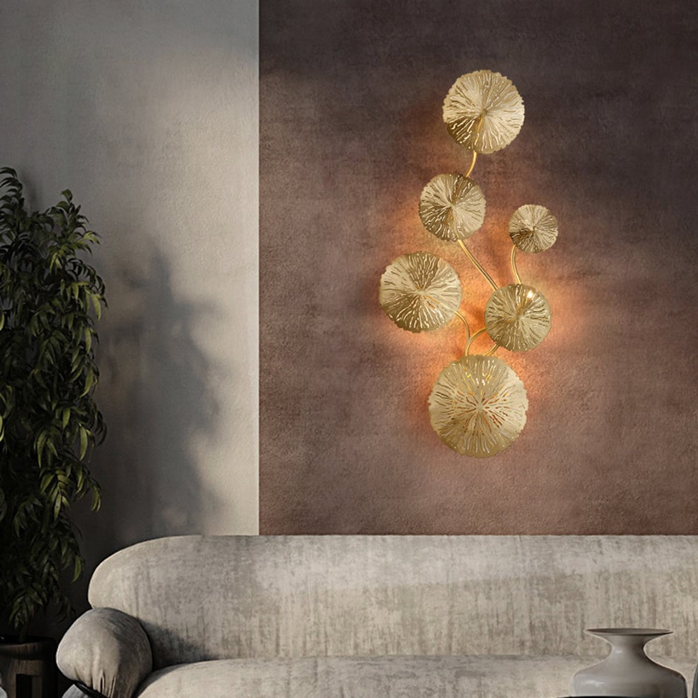 Knox Modern Metal Round Lotus Leaf Wall Lamp, Gold - Lumpaz