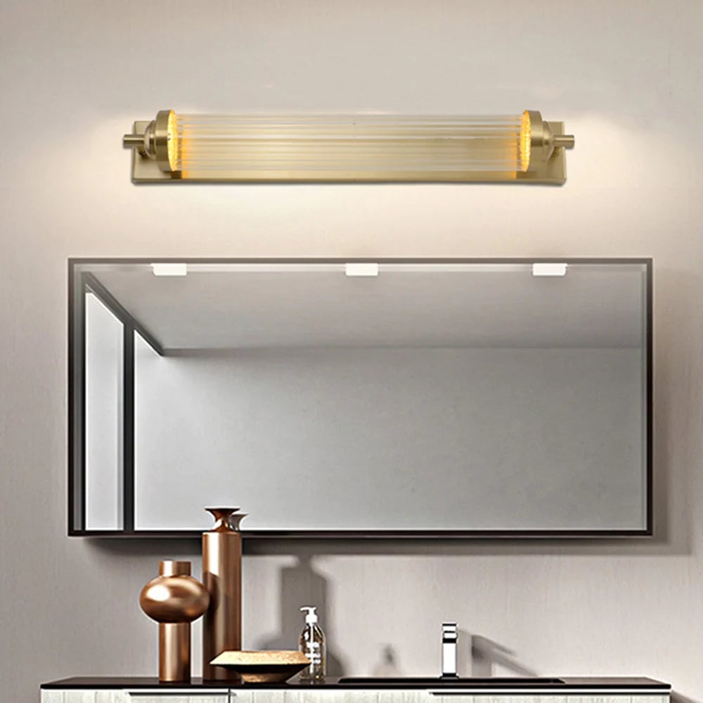 Kristy Modern Cylindrical Metal/Crystal Mirror Front Wall Lamp, Gold - Lumpaz