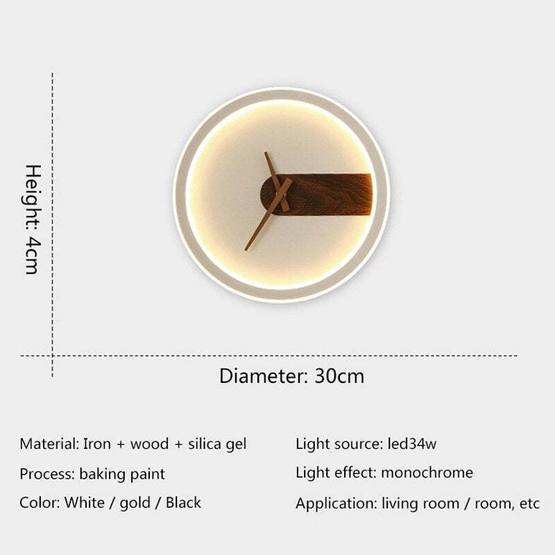 Nielsen Modern Clock Design Wall Lamp, 3 Color - Lumpaz