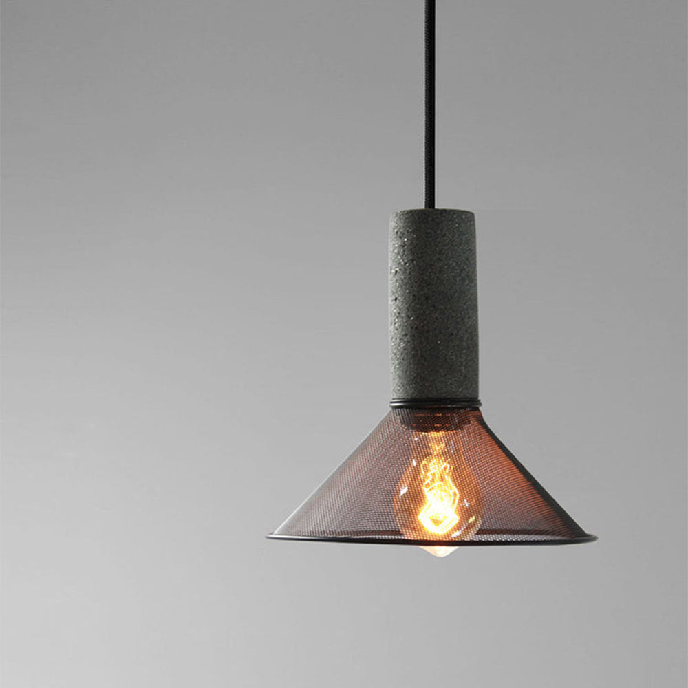 Zaid Industrial Cylindrical Pendant Light, Cement/Metal, Wabi-Sabi - Lumpaz