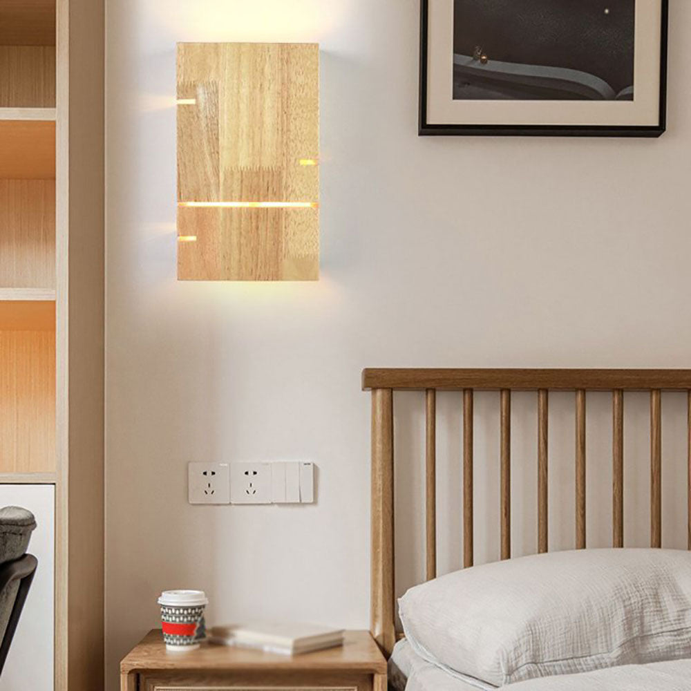 Ozawa Wall Lamp Rectangular Minimalist, Mounted Bedside, Wood, Bedroom - Lumpaz