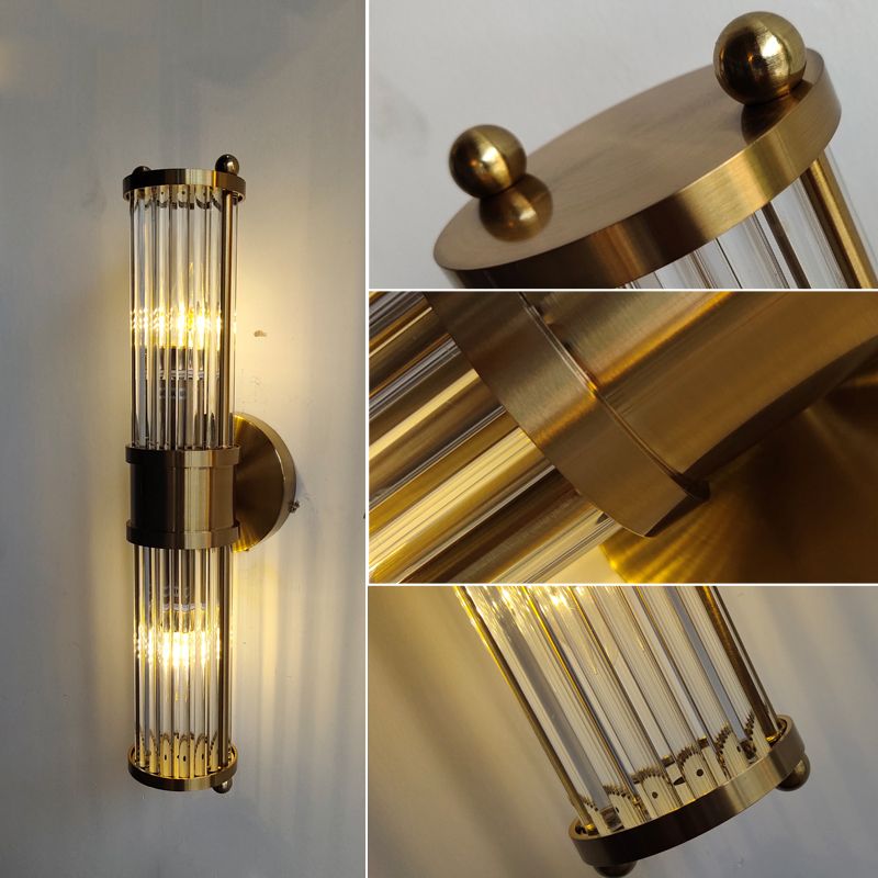Leigh American Cylindrical Elegant Gold Glass/Metal Vanity Wall Lamp - Lumpaz