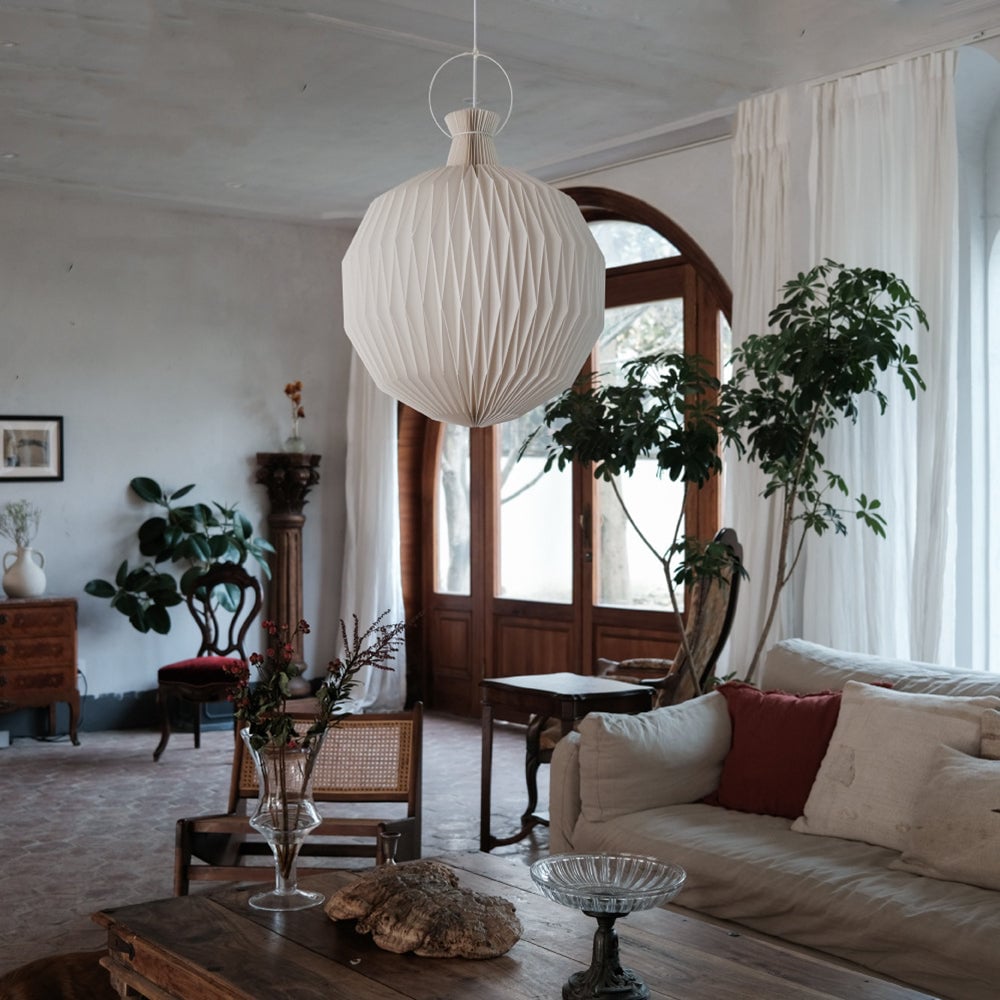 Renée Minimalist Paper Globe Pendant Light, White, 2 Size - Lumpaz