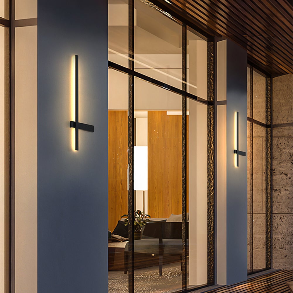 Edge Minimalist Duo-Linear Metal Outdoor Wall Lamp, Black - Lumpaz