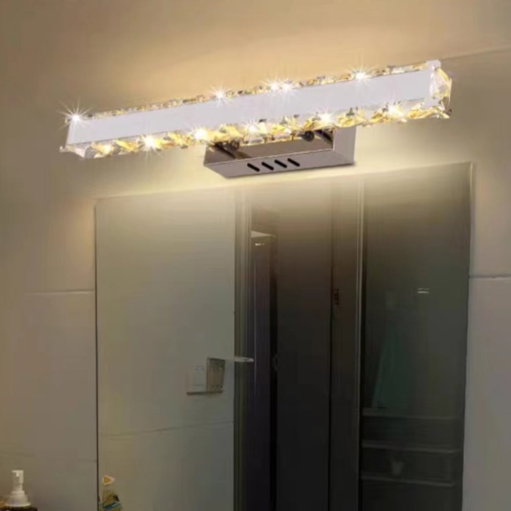 Kristy Modern Rectangular Metal/Crystal Mirror Front Wall Lamp, Gold - Lumpaz