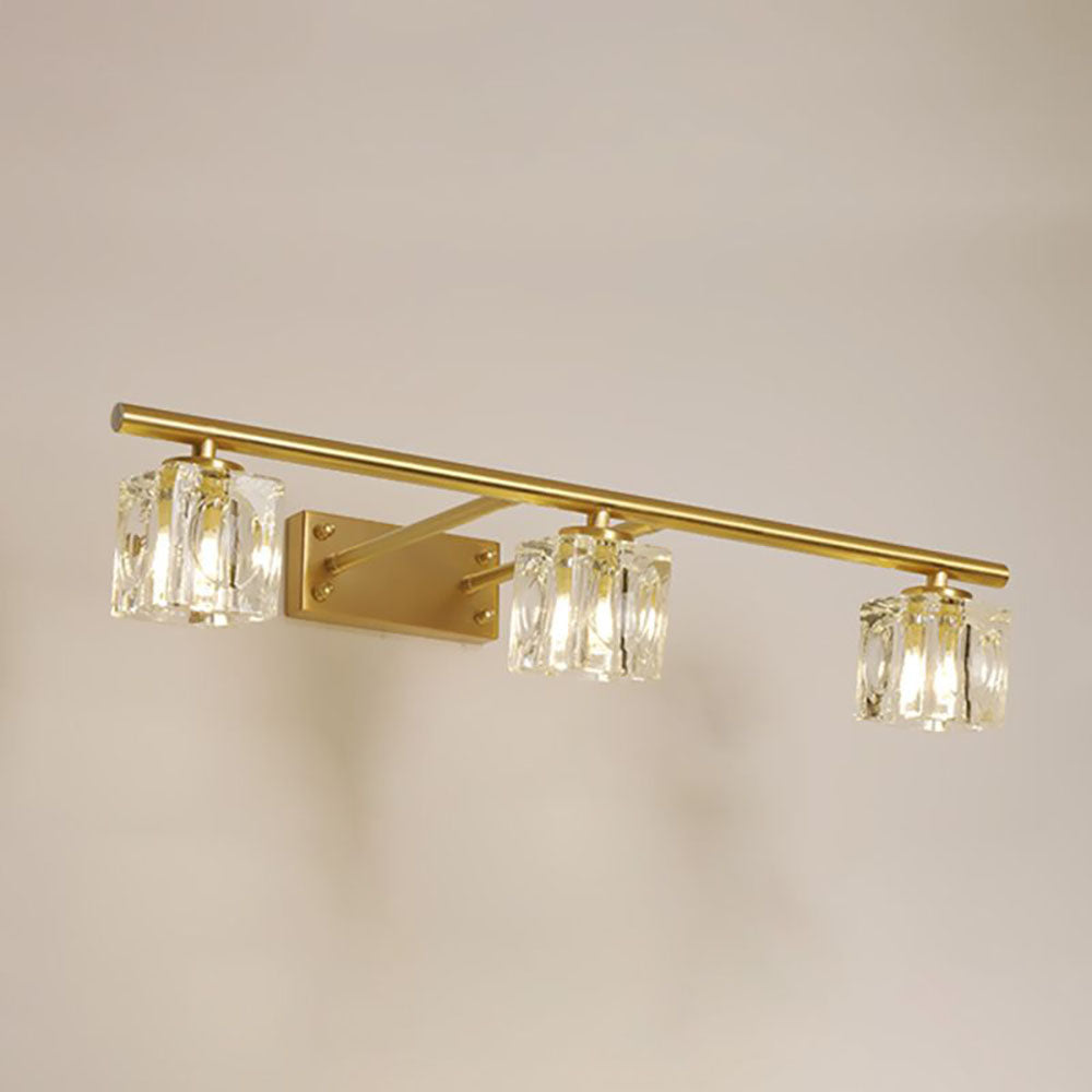 Kristy Wall Lamp Modern Mirror Front Vanity, Metal/Crystal, Gold, Bathroom - Lumpaz