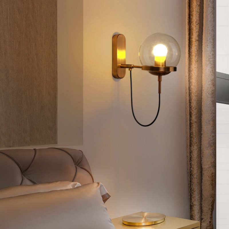 Alessio Rustic Retro Glass Globe Wall Lamp, Black/Bronze - Lumpaz