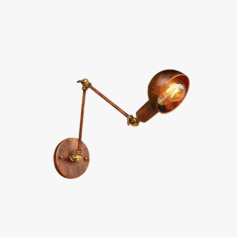 Brady Vintage Hemispheric Rust Adjustable Wall Lamp, Brass, Bedroom - Lumpaz