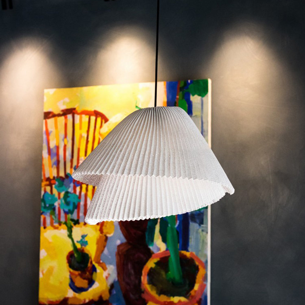 Renée Pendant Light Pleated Artificial Art Deco, Fabric, White, Bedroom - Lumpaz
