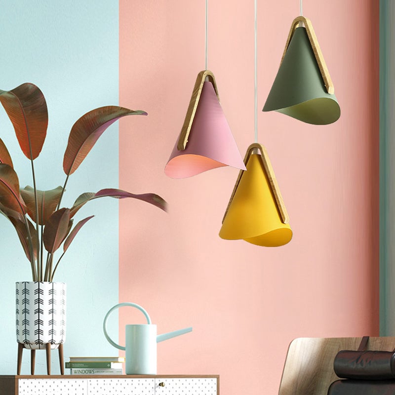 Morandi Modern Cone Pendant Light, Wood/Metal - Lumpaz