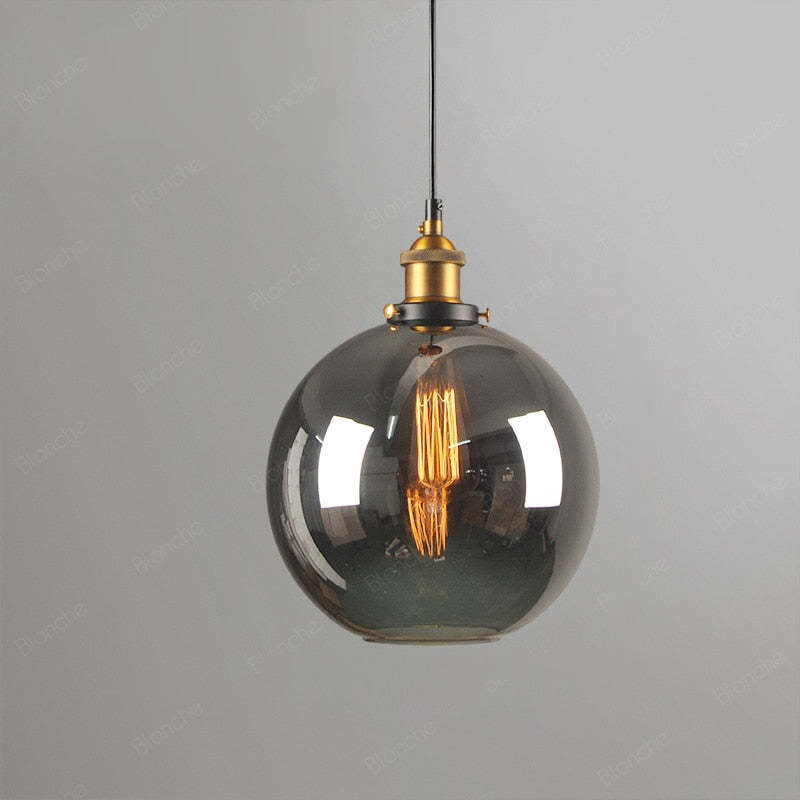 Levy Industrial Metal/Glass Pendant Light Clear/Amber/Smoke Gray Dining Room - Lumpaz