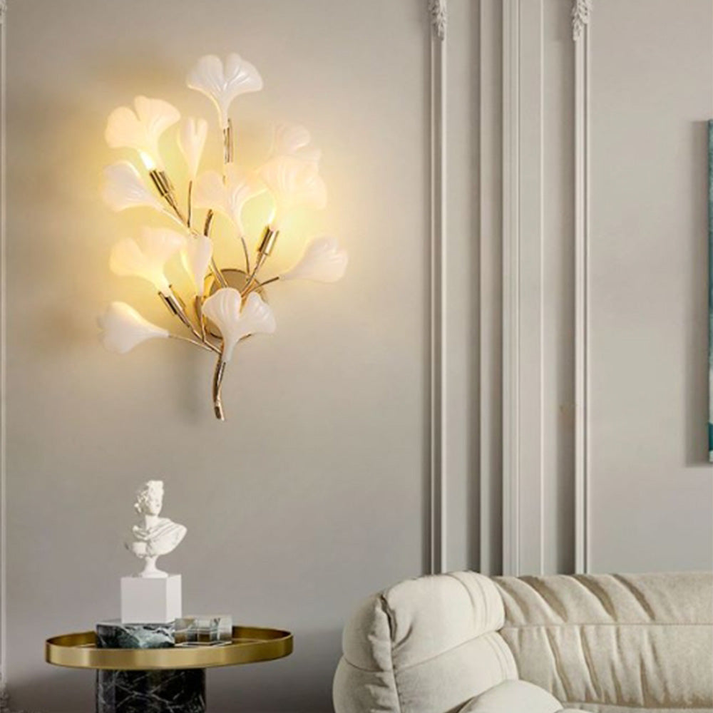 Olivia Decorative Flower Ceramic/Metal Wall Lamp White/Gold Bedroom - Lumpaz