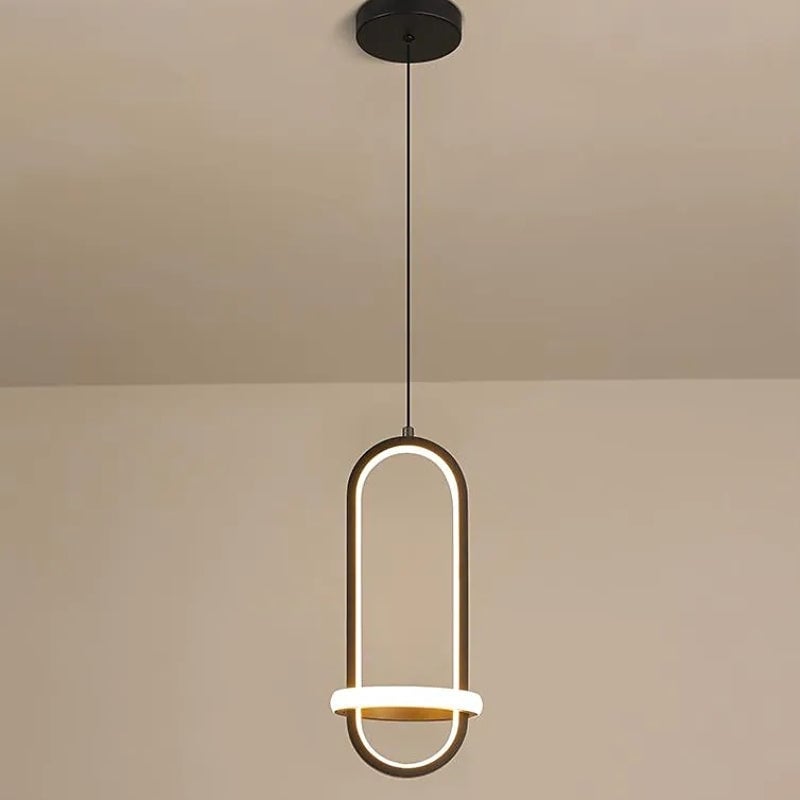 Nyla Modern Minimalist LED Ring Pendant Light, Black/Gold - Lumpaz