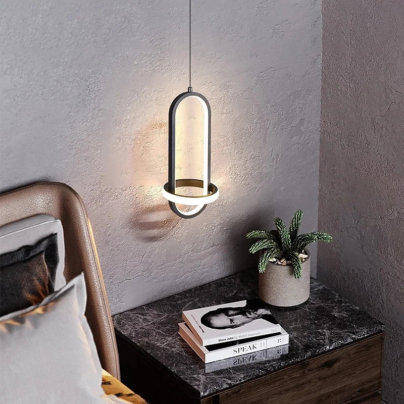 Nyla Modern Minimalist LED Ring Pendant Light, Black/Gold - Lumpaz