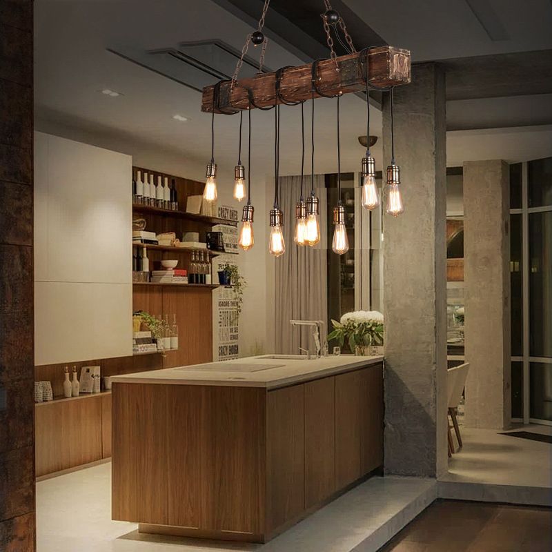 Alessio Linear Retro Wood Pendant Light, Bronze - Lumpaz