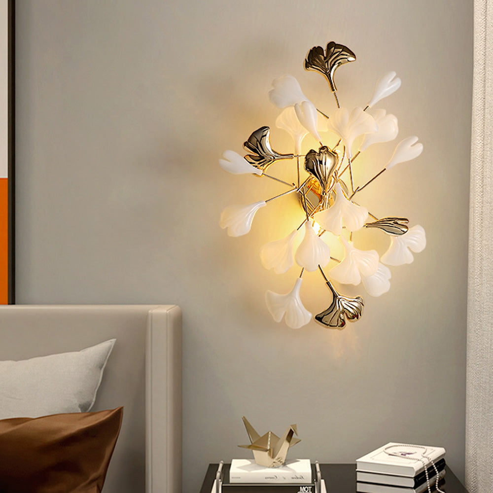 Olivia Decorative Flower Ceramic/Metal Wall Lamp White/Gold Bedroom - Lumpaz