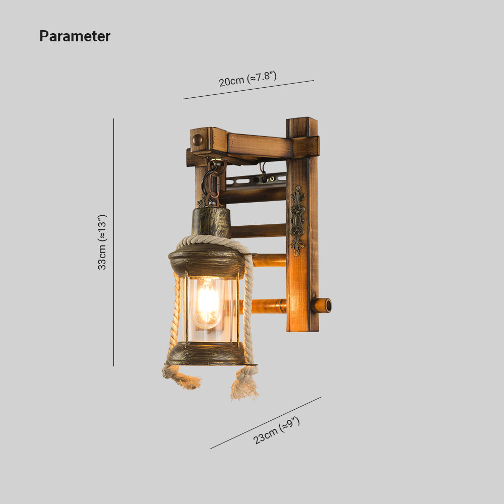 Austin Vintage Lantern Shape Wood Metal Wall Lamp - Lumpaz