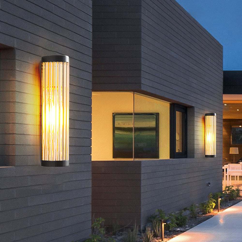 Orr Modern Semi-Cylindrical Metal/Glass Outdoor Wall Lamp, Black - Lumpaz