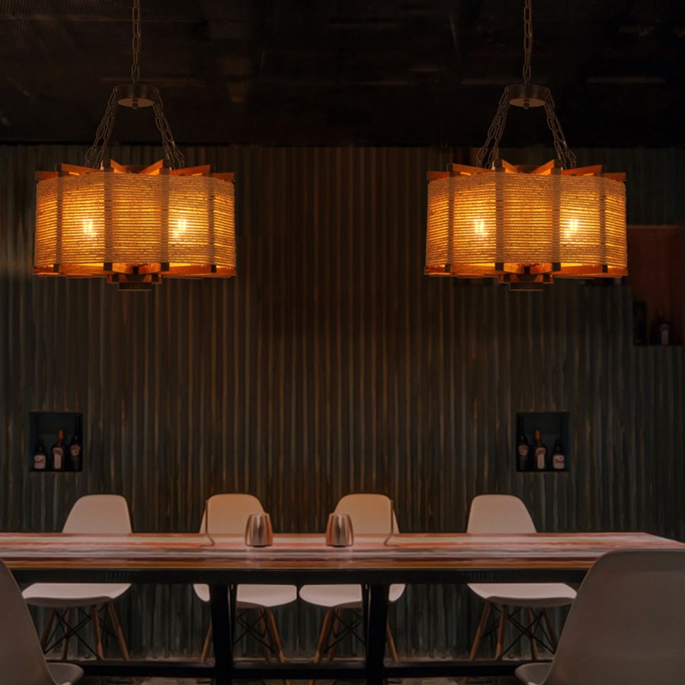 Austin Retro Cylindrical Metal/Wood Pendant Light - Lumpaz