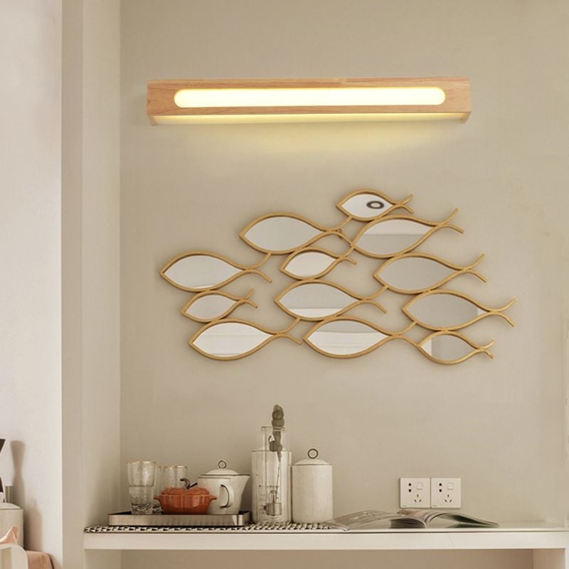 Ozawa Minimalist Wood Vanity Wall Lamp, Brown, Bedroom - Lumpaz