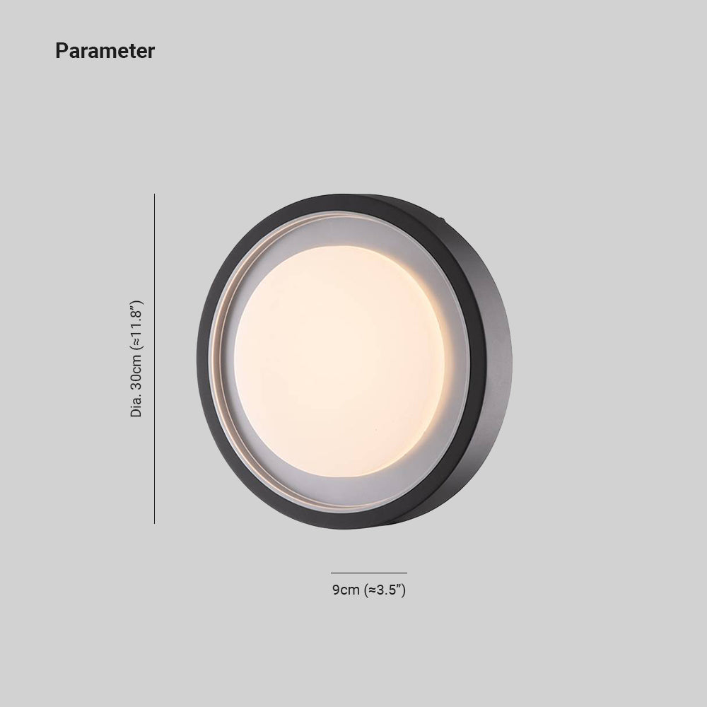 Orr Modern Circular Disc Shape Metal Outdoor Wall Lamp, Black - Lumpaz